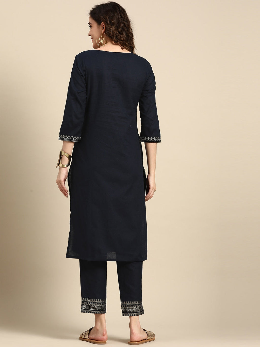 Sangria Women Ethnic Motifs Yoke Design Regular Pure Cotton Kurta with Trousers | Grocsy