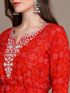 HERE&NOW Embroidered & Bandhani Printed Thread Work Anarkali Kurta | Grocsy