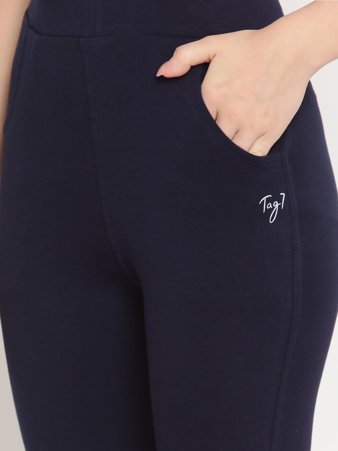TAG 7 Women Pack of 2 Navy Blue & White Solid Kurti Pants | Grocsy