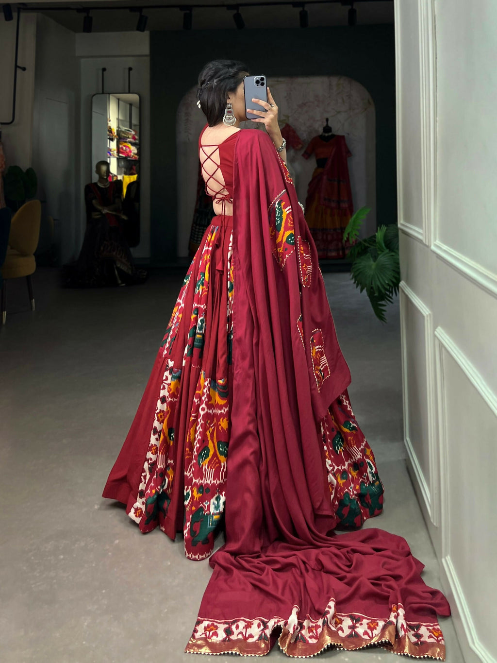 Vastranavya Navaratri Special Rayon with Printed Silk Lehenga with Stitched Choli - Mustard | Grocsy