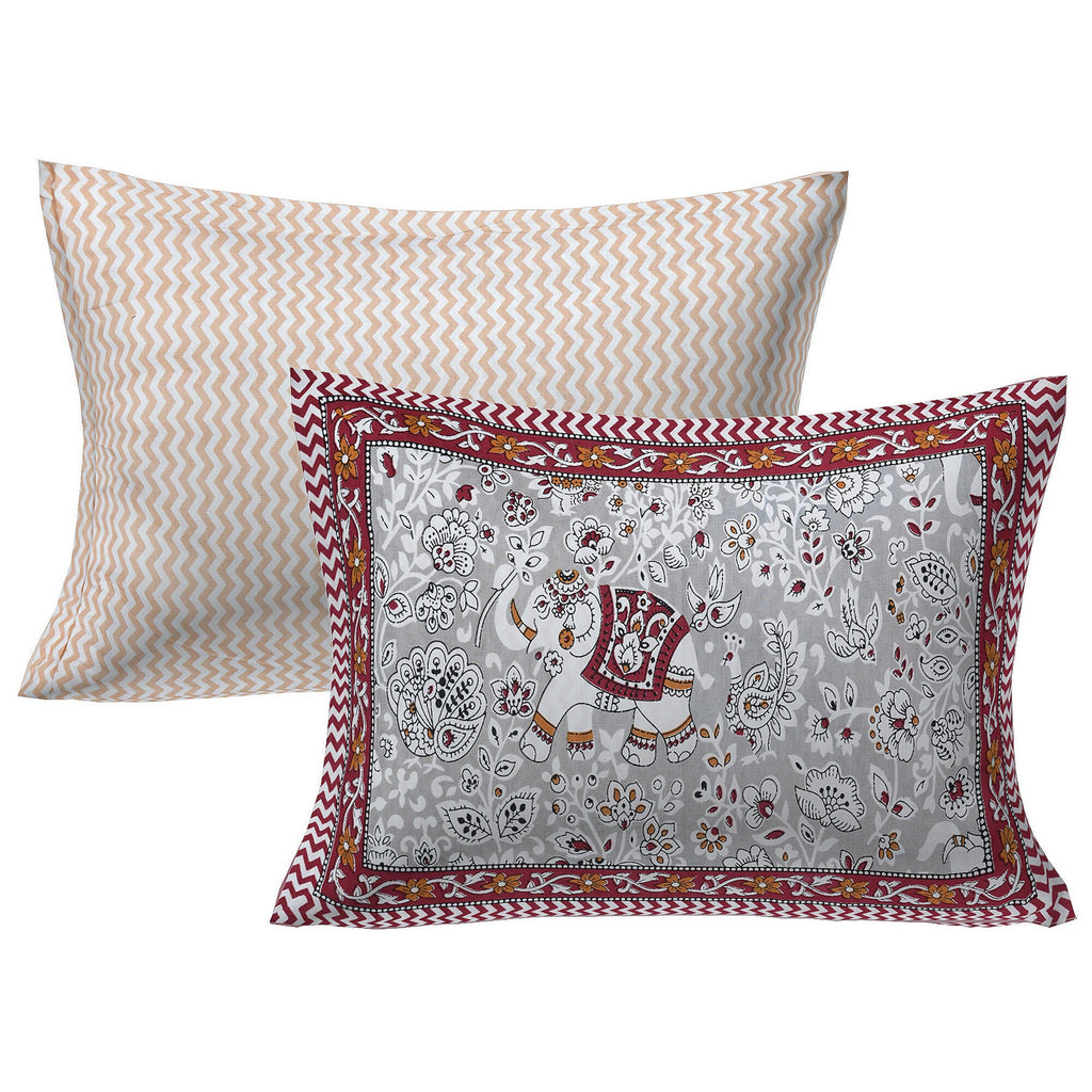 Rudra Bazaar Grey 210 TC Cotton Double King Bedsheet With 2 Pillow Covers | Grocsy