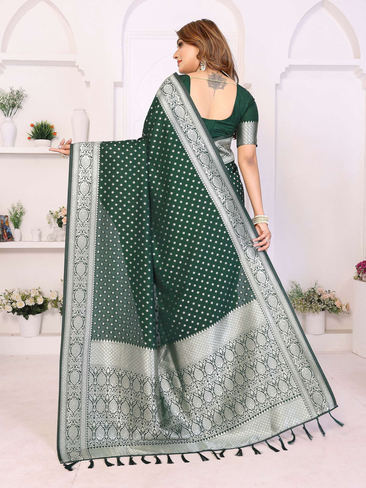 Aastha Fashion Green Georgette Silk Zari Weaving Saree | Grocsy