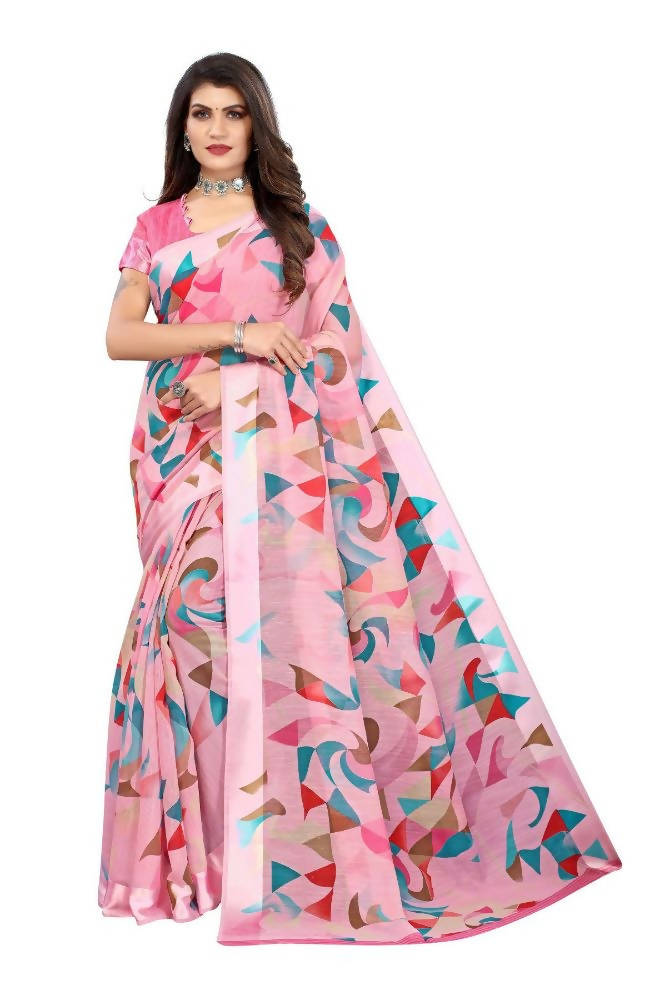 Vamika Pink Linen Satin Border Saree | Grocsy