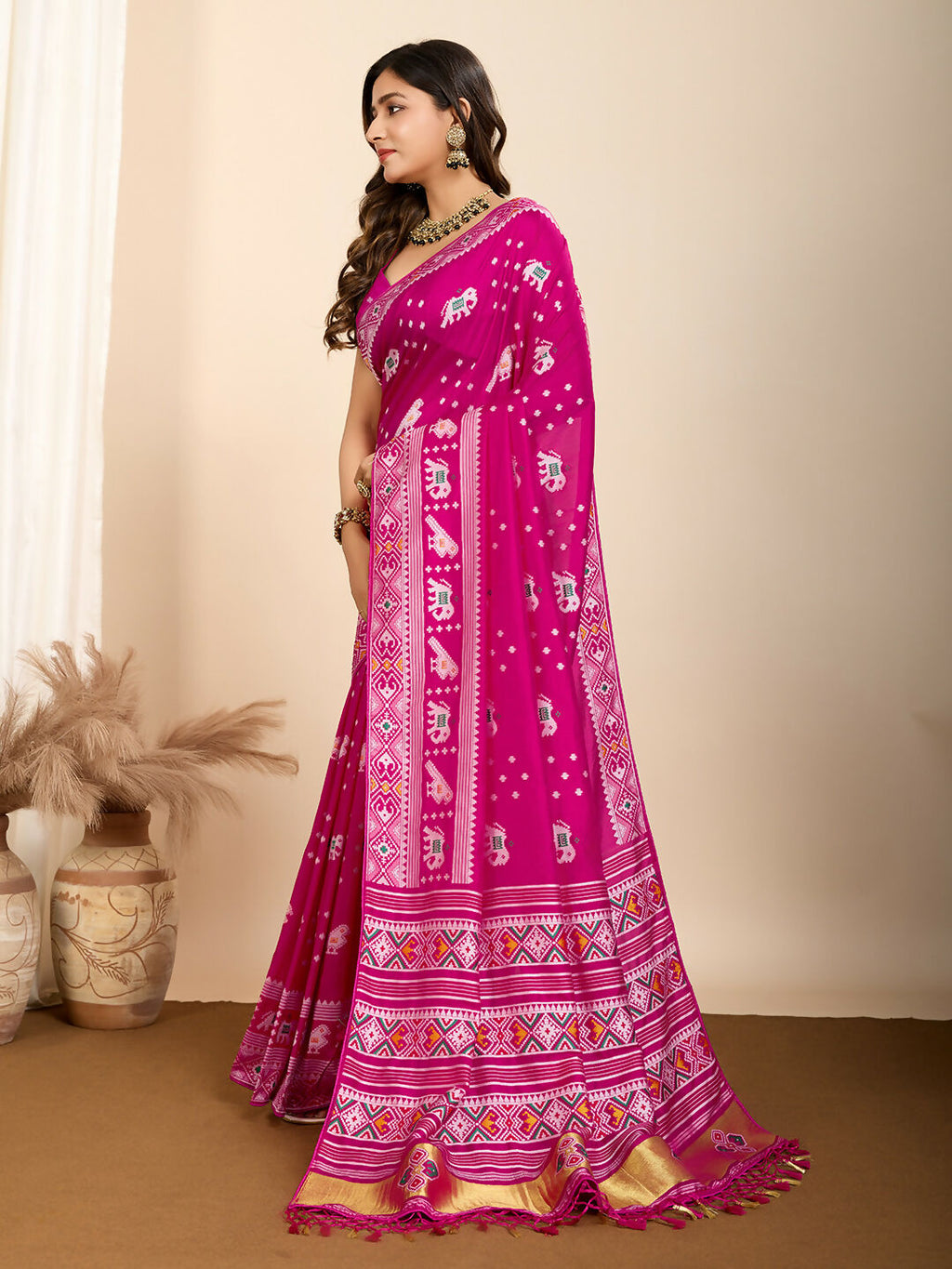 Pink Soft Silk Woven Meenakari Designer Saree - Vedanti | Grocsy