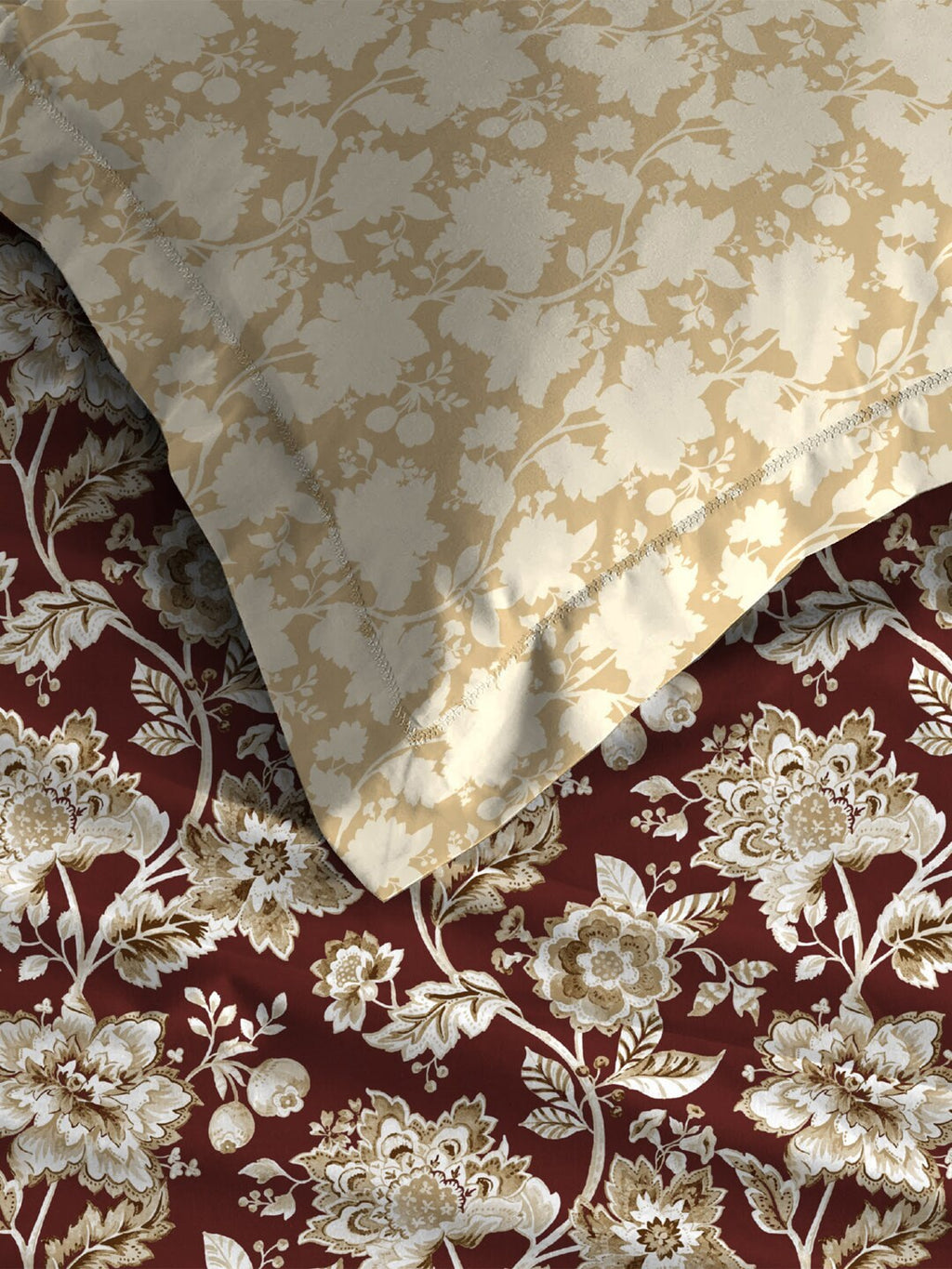MYTRIDENT Red White Ethnic Motifs Cotton 120 TC Queen Bedsheet With 2 Pillow Covers | Grocsy