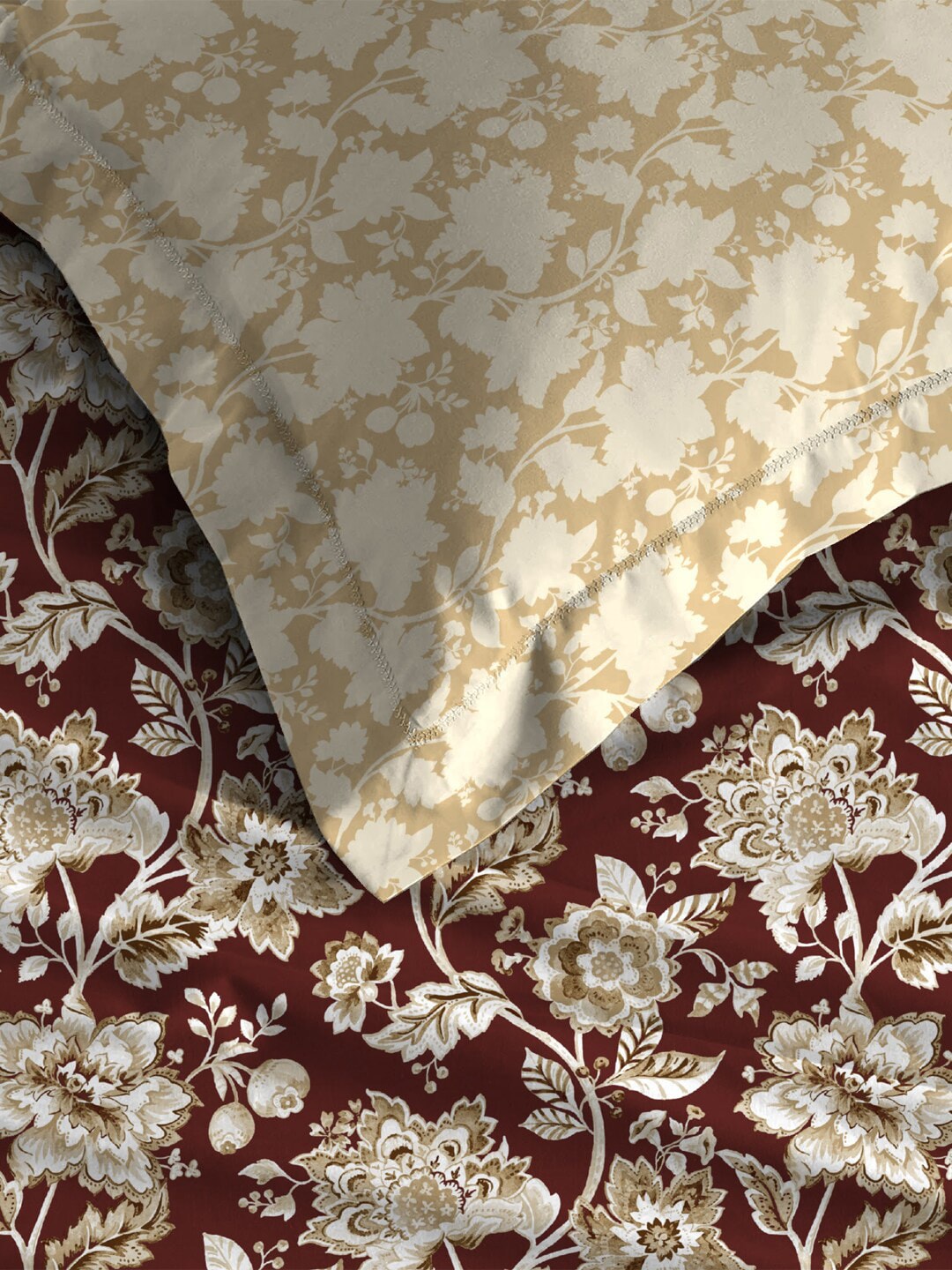 MYTRIDENT Red White Ethnic Motifs Cotton 120 TC Queen Bedsheet With 2 Pillow Covers | Grocsy