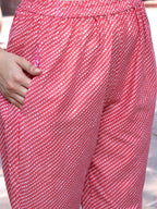 Sangria Pink Bandhani Printed Pure Cotton Angrakha Kurta With Trousers & Dupatta | Grocsy
