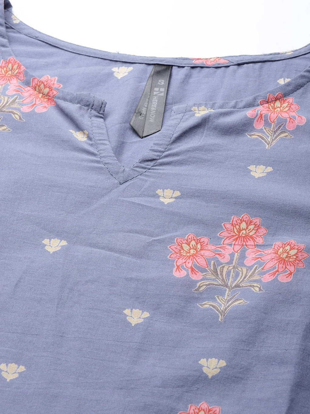 HERE&NOW Women Lavender & Pink Printed Pure Cotton Straight Kurta | Grocsy