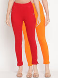 TAG 7 Set Of 2 Red & Orange Solid Leggings | Grocsy