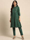 All About You Striped Pleated Sequinned Pure Cotton Kurta with Trousers | Grocsy