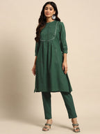 All About You Striped Pleated Sequinned Pure Cotton Kurta with Trousers | Grocsy