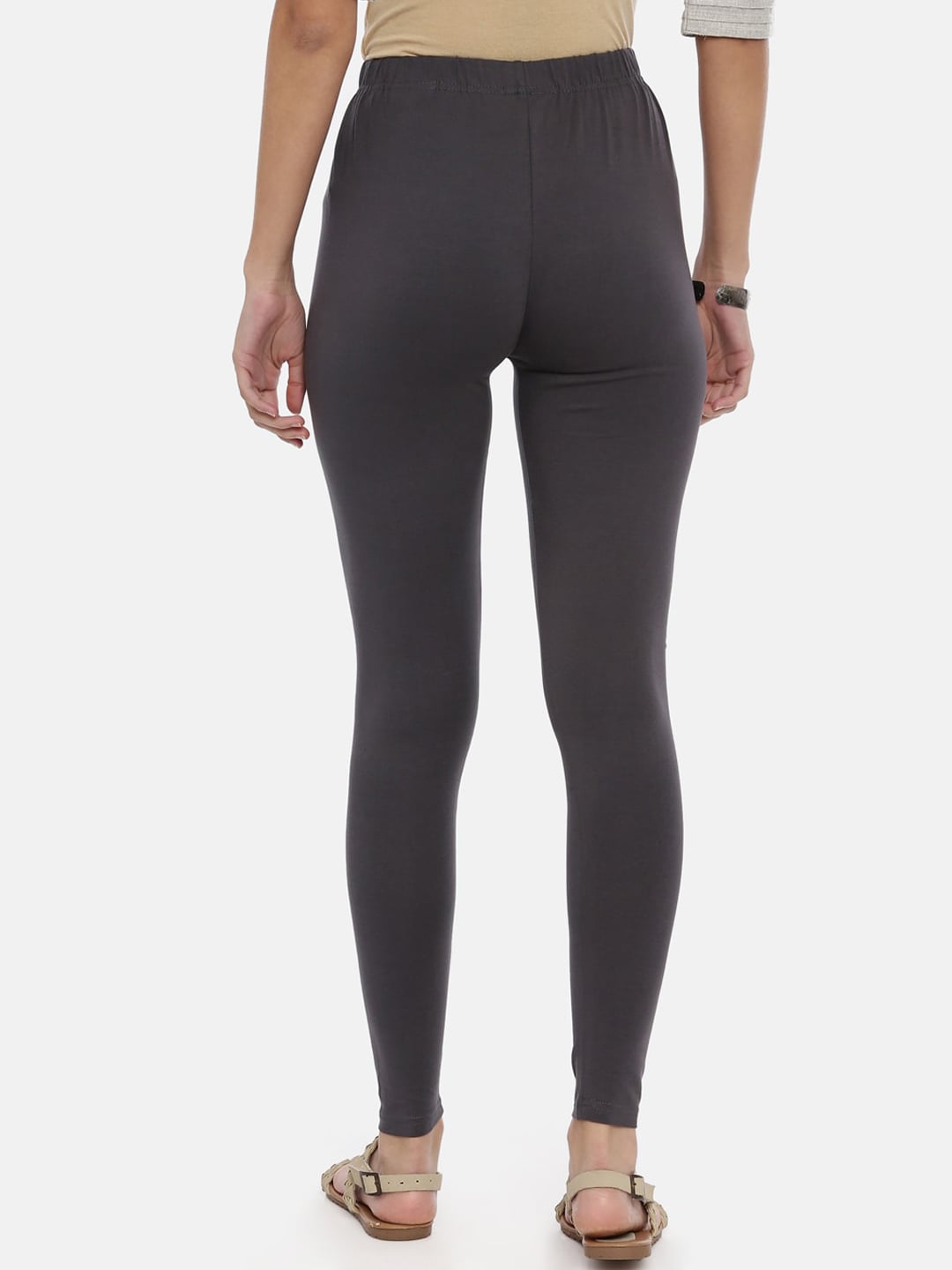 Souchii Grey Solid Slim-Fit Ankle-Length Leggings | Grocsy