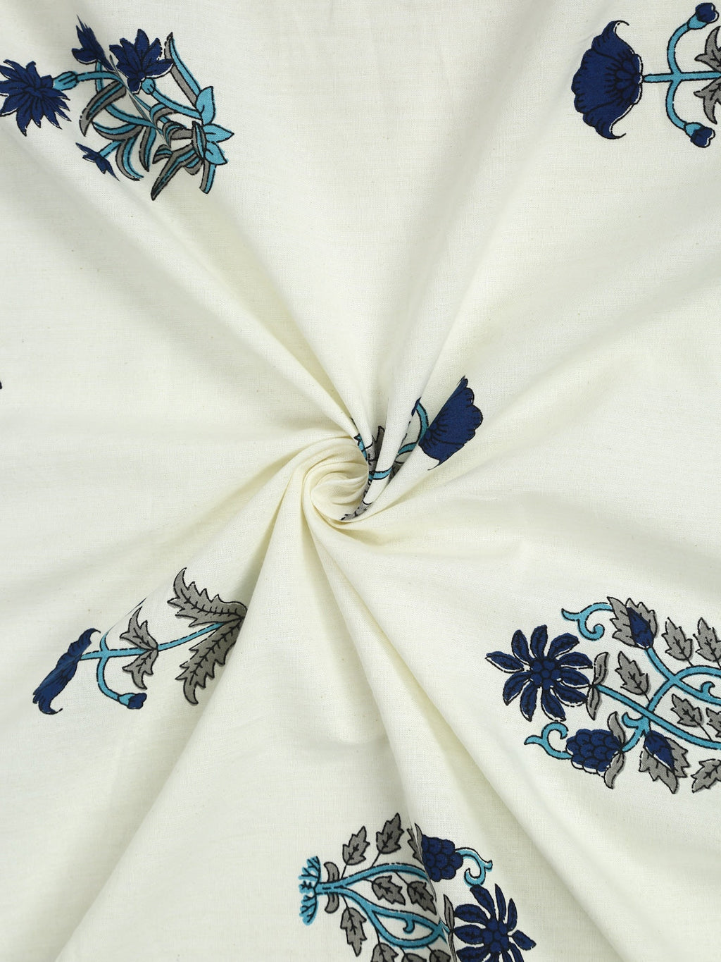 Rajasthan Decor Cream-Coloured & Blue Ethnic Motifs 180 TC Cotton 1 King Bedsheet with 2 Pillow Covers | Grocsy