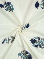 Rajasthan Decor Cream-Coloured & Blue Ethnic Motifs 180 TC Cotton 1 King Bedsheet with 2 Pillow Covers | Grocsy