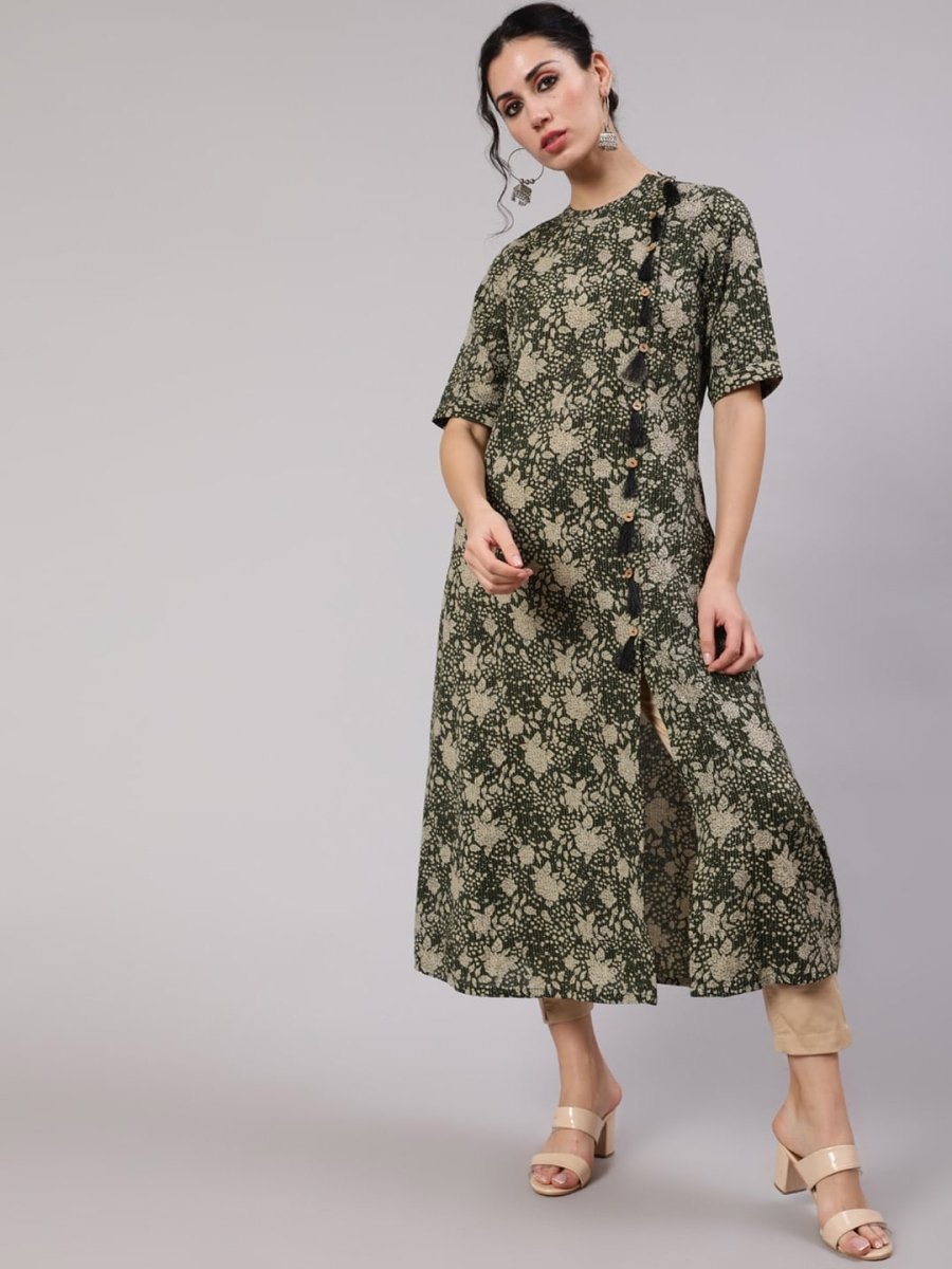 Aks Floral Printed Cotton A-Line Kurta | Grocsy