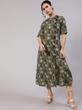 Aks Floral Printed Cotton A-Line Kurta | Grocsy
