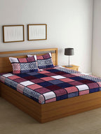 Stylespace by Isha Pink Geometric 300 TC Warm Velvet King Bedsheet & 2 Pillow Covers | Grocsy