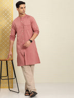 House of Pataudi Rozana Band Collar Pure Cotton Kurta | Grocsy