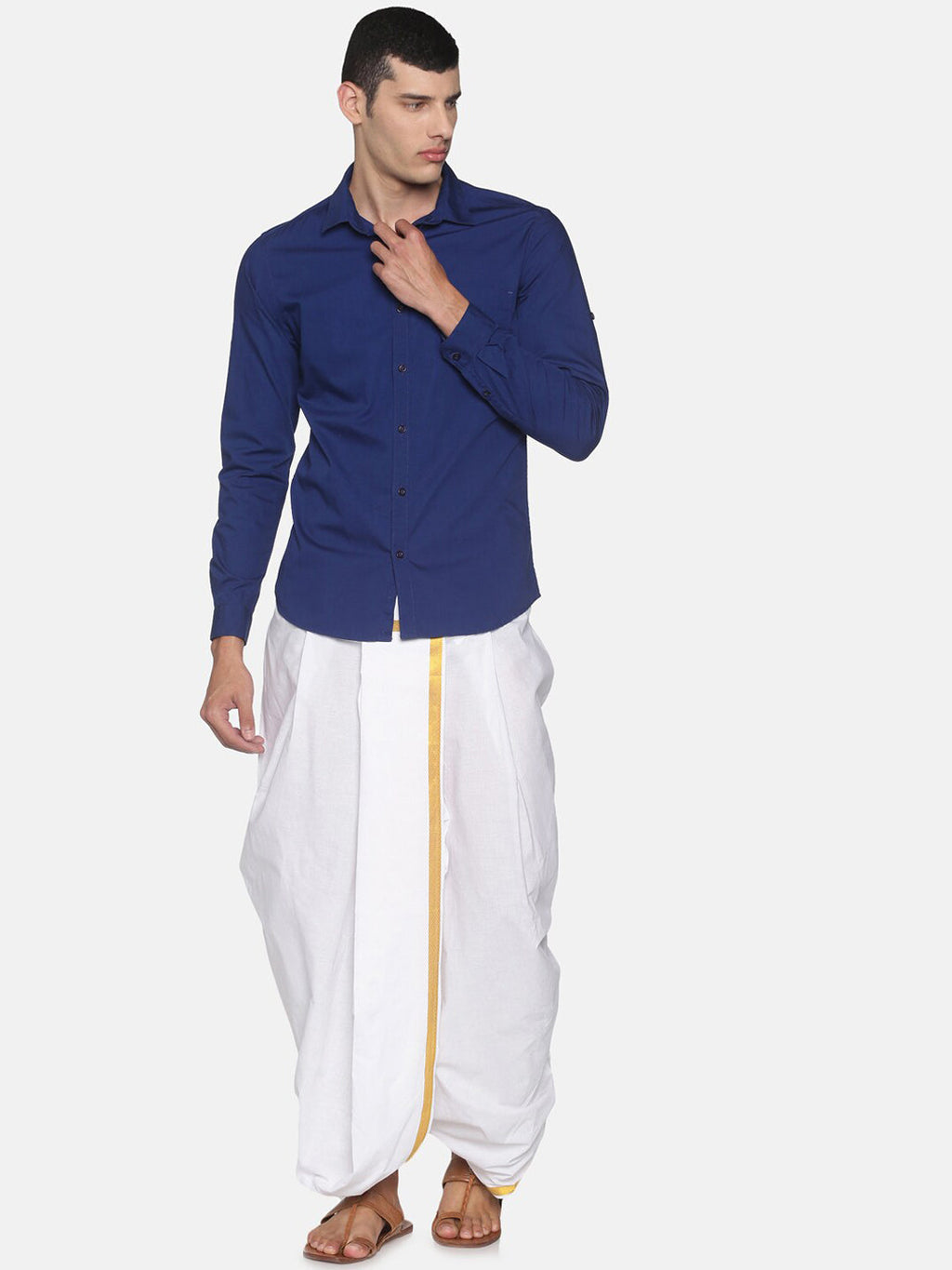 Sethukrishna Men White Solid Readymade Cotton Dhoti | Grocsy