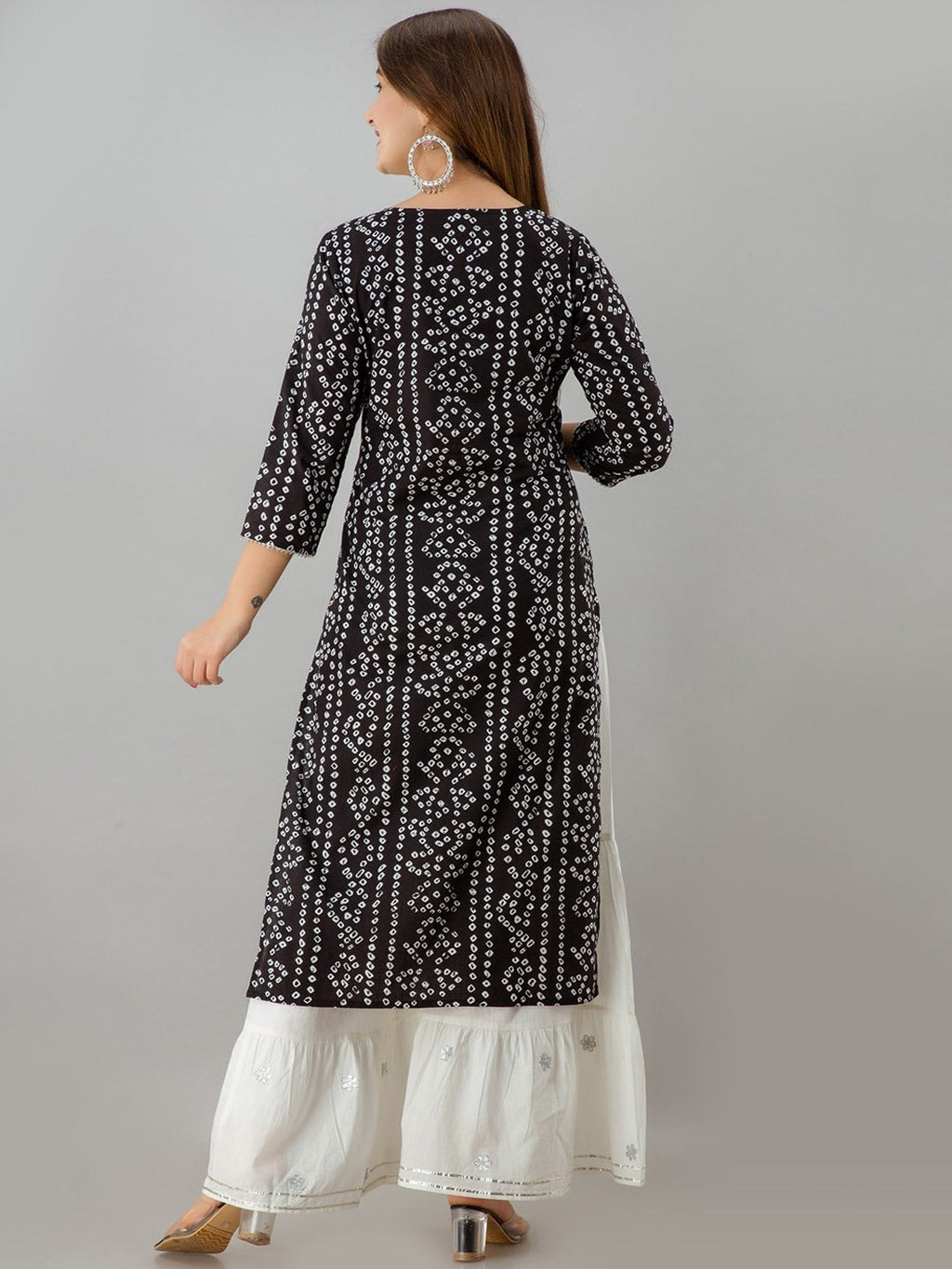 HERE&NOW Black Tie Up Neck Bandhani Printed Gotta Patti Kurta | Grocsy