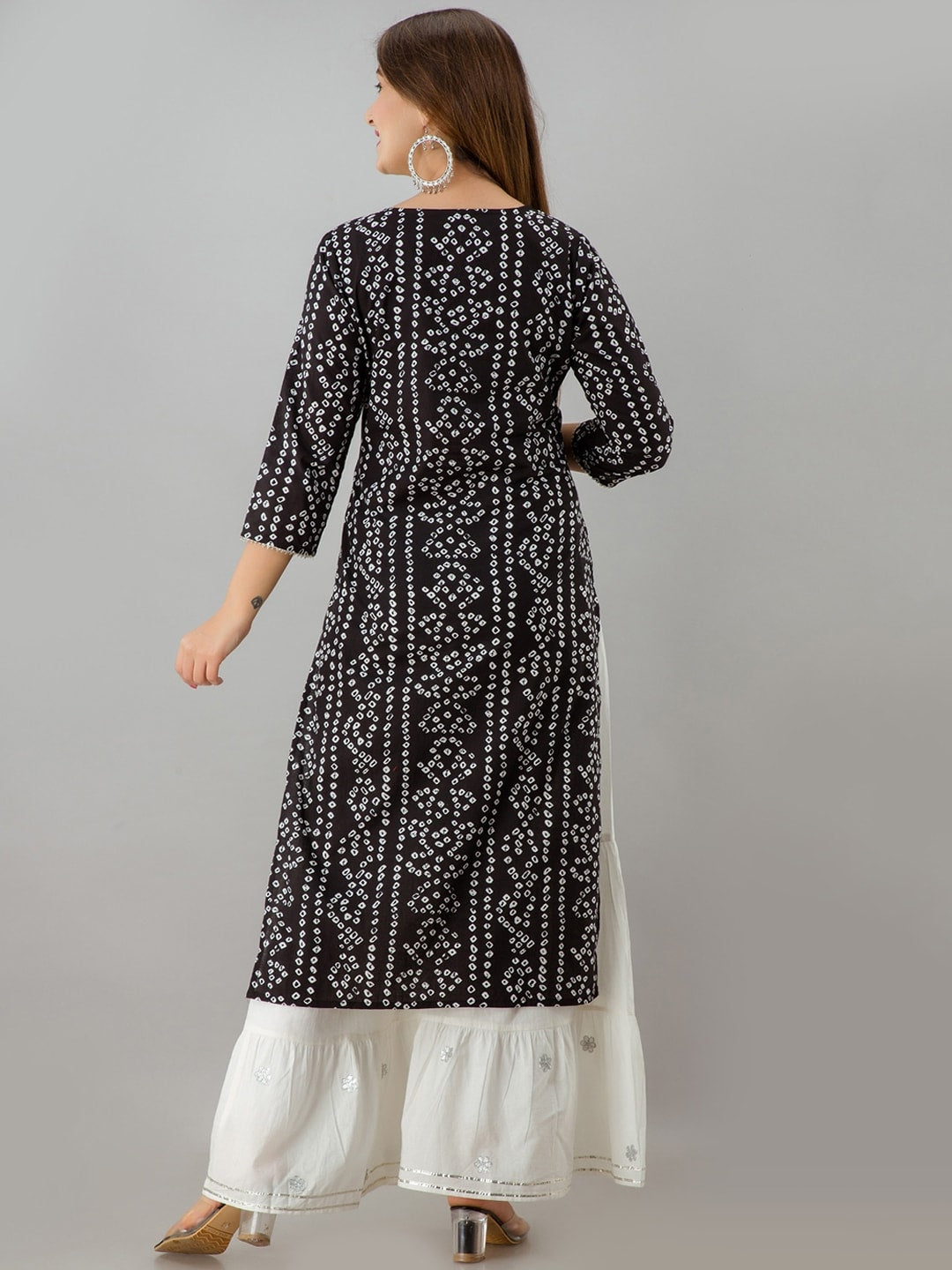 HERE&NOW Black Tie Up Neck Bandhani Printed Gotta Patti Kurta | Grocsy