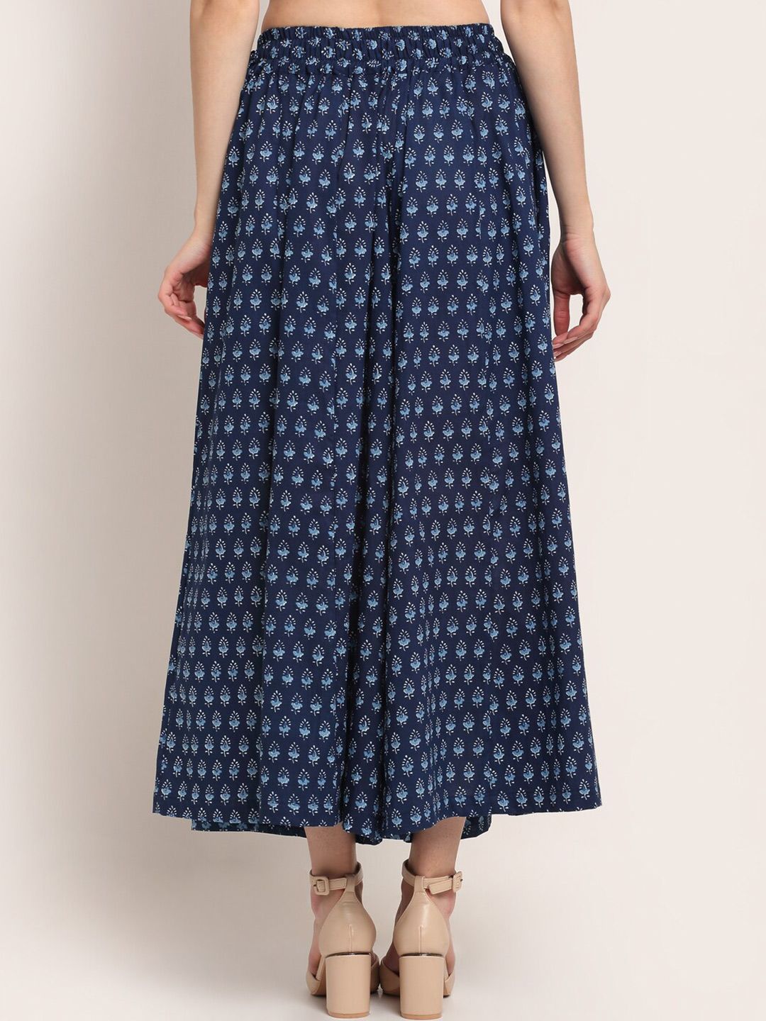 TAG 7 Women Navy Blue Printed Flared Palazzos | Grocsy