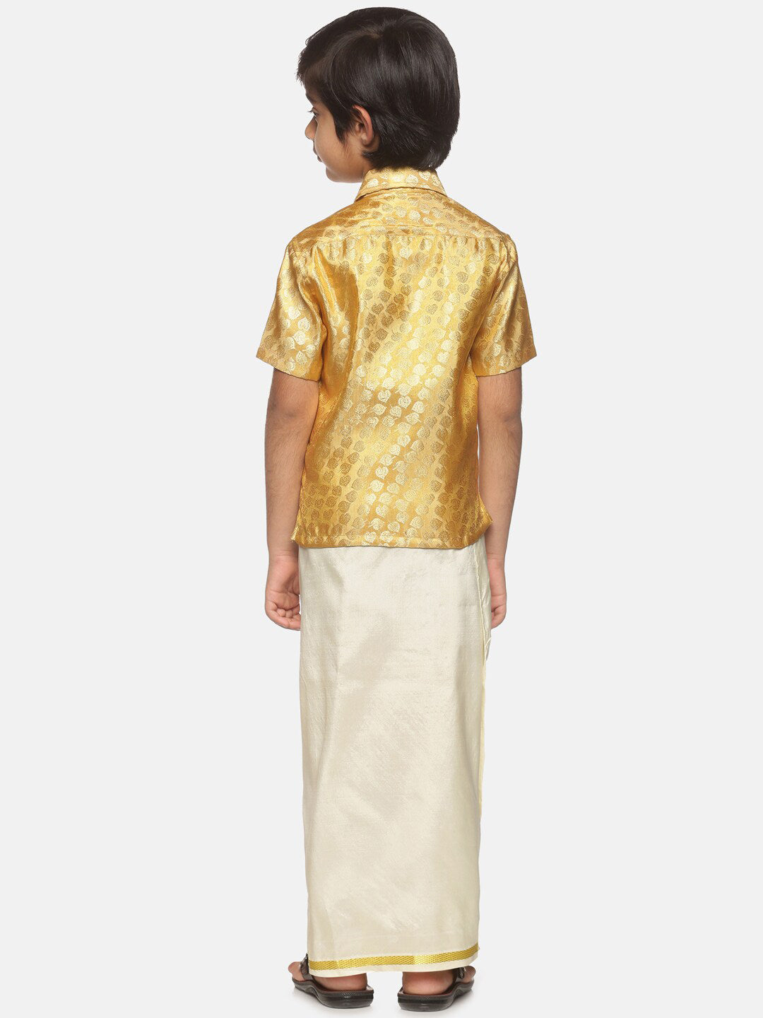 Sethukrishna Boys Gold-Toned Self Design Shirt with Dhoti | Grocsy