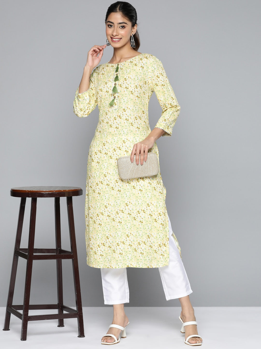 HERE&NOW Floral Printed Gotta Patti Kurta | Grocsy
