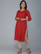 HERE&NOW Women Red Ethnic Motifs Printed Mirror Work Kurta | Grocsy