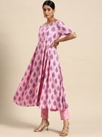 All About You Women Pink Ethnic Motifs Printed Pure Cotton Kurta with Trousers & Dupatta | Grocsy