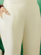 Sangria Off White Floral Embroidered Straight Kurta With Trousers With Dupatta | Grocsy