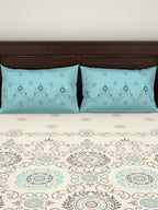 SPACES Reagalis Cream Ethnic Motifs 140 TC Cotton Queen Bedsheet & 2 Pillow Covers | Grocsy