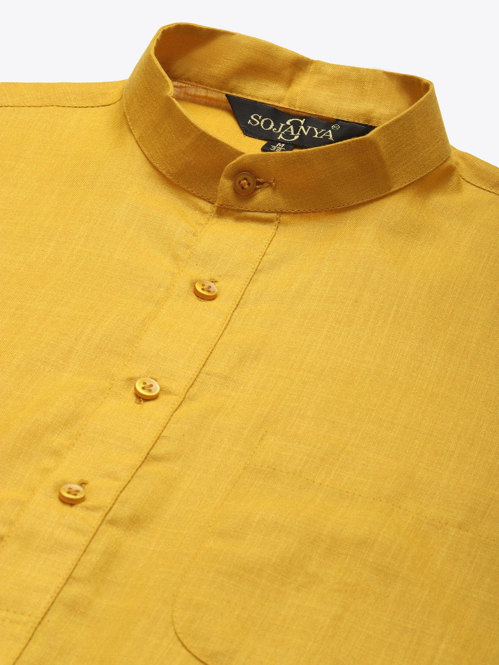 Sojanya Men Mustard Yellow Pure Cotton Kurta with Churidar & Nehru Jacket | Grocsy