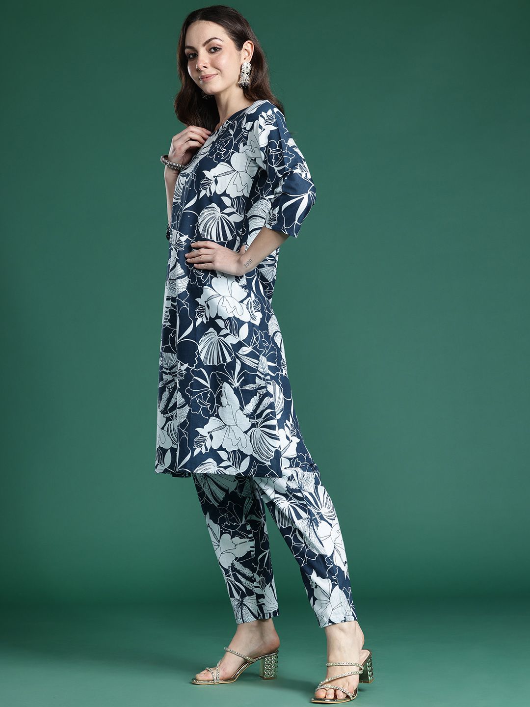 Indo Era Floral Printed Pure Cotton Kurta with Trousers | Grocsy