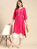 Sangria Floral Embroidered Mirror Work Kurta | Grocsy