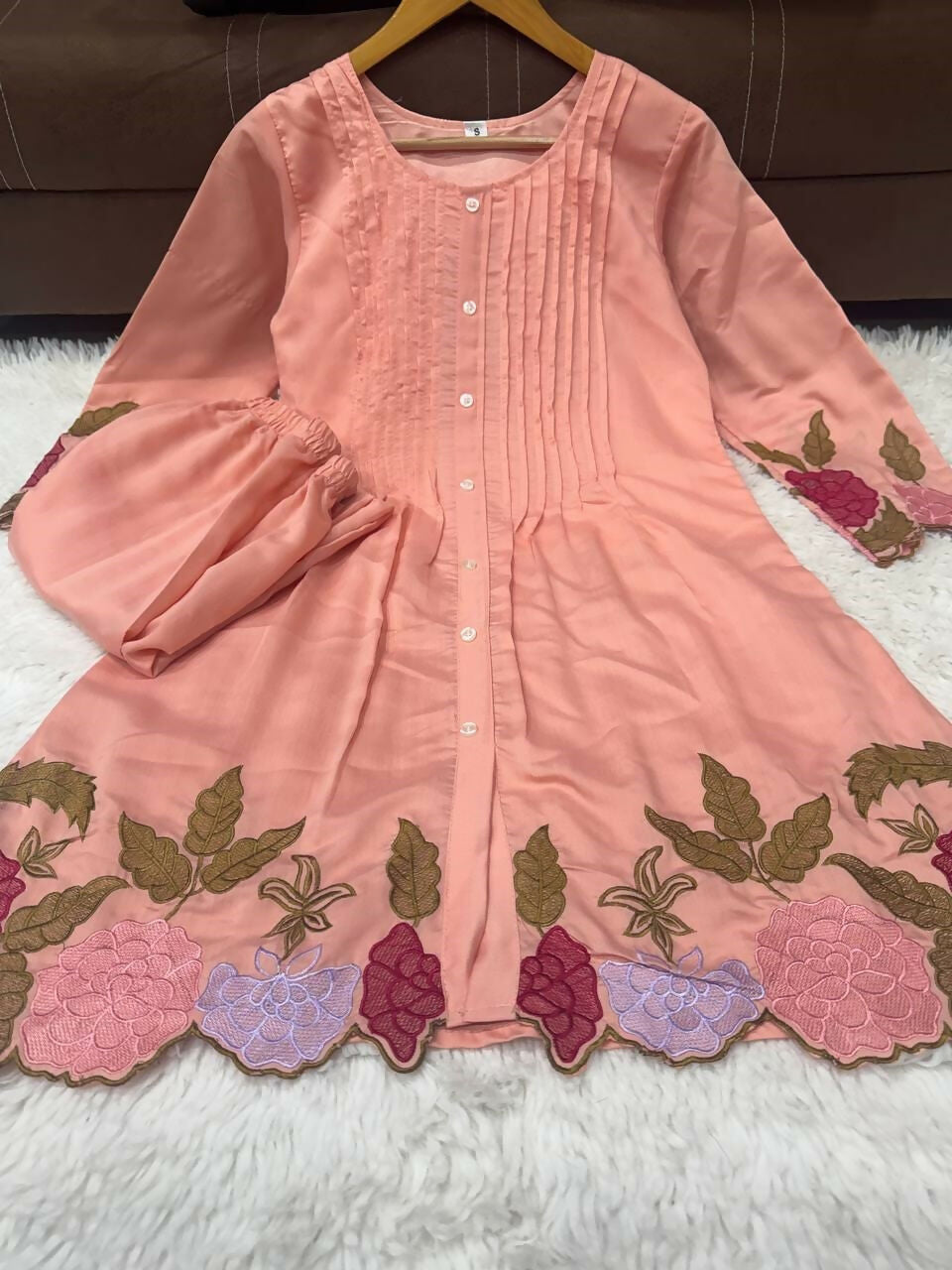 Teeya Creation Women's Lavender Embroidered Kurti Set | Grocsy