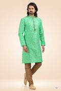 Raivat Ethnic Jacquard Banarasi Silk Pintux Work Kurta Pajama In Green Colour | Grocsy
