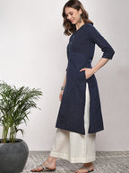 Sangria Women Navy Blue Printed Straight Kurta | Grocsy