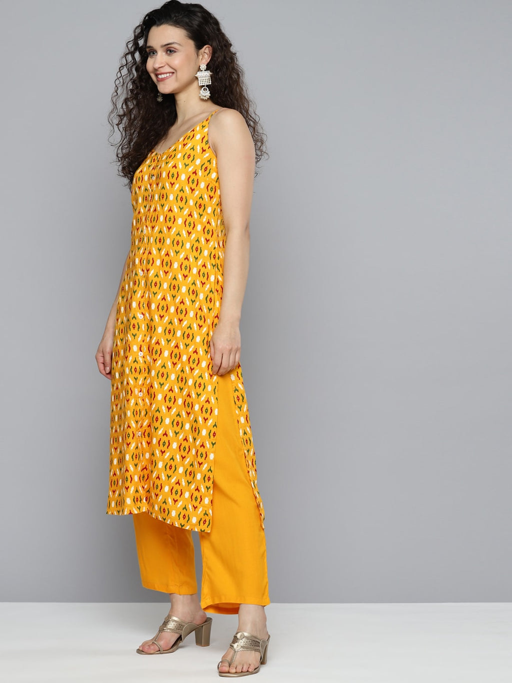 HERE&NOW Women Mustard Yellow Ethnic Motifs Printed Kurta with Trousers & With Dupatta | Grocsy