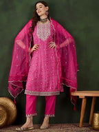 Sangria Embroidered Kurta & Trouser With Dupatta | Grocsy