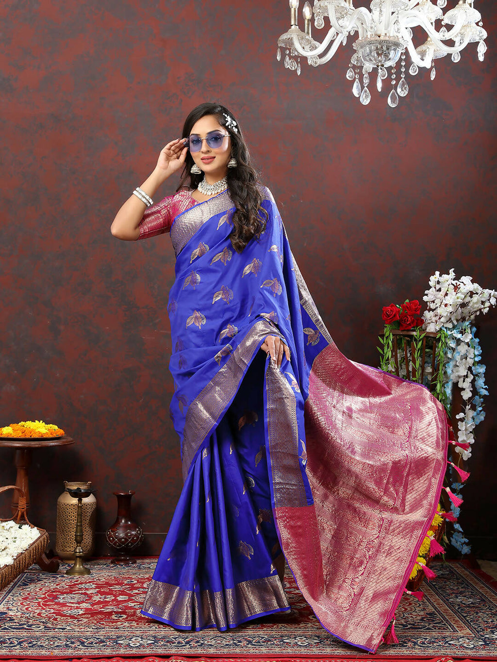 Lorenvalley Fashion Blue Soft Silk Woven Design Zari Weaving Saree | Grocsy