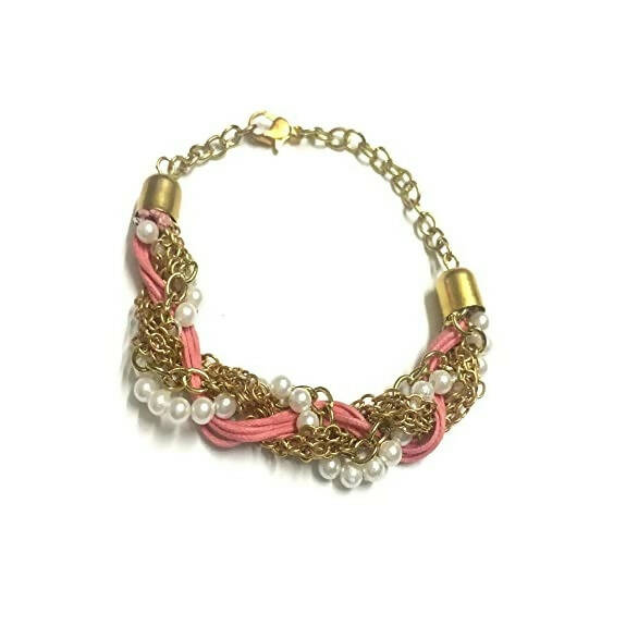 Tiaraa Pink Golden Pearl Charm Bracelet For Women