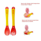 Safe-O-Kid Heat Sensitive 4 Spoons 4 Forks Set, Bpa Free, Silicone Tip, Red And Yellow | Grocsy