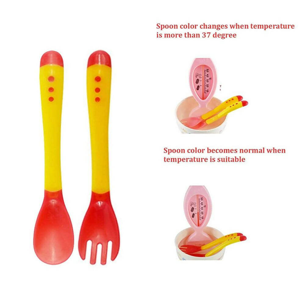 Safe-O-Kid Heat Sensitive 4 Spoons 4 Forks Set, Bpa Free, Silicone Tip, Red And Yellow | Grocsy