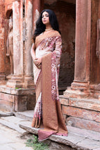 Joban Fashion Ivory And Dusty Rose Crepe Chiffon Pure Handloom Banarasi Silk Saree | Grocsy