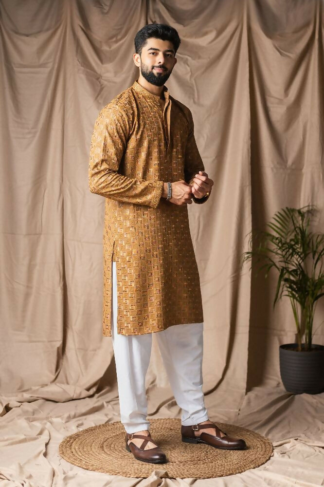 Occur Yellow Rayon Thread Embroidery Work Kurta Set - Mahotsav | Grocsy