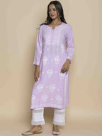 HOUSE OF KARI Floral Embroidered Chikankari Straight Kurta | Grocsy