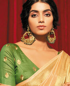 Peach Silk Striped Pattren Saree With Unstitched Blouse Piece - Zyanya | Grocsy