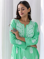 HOUSE OF KARI Floral Embroidered Chikankari A-Line Kurta | Grocsy