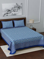 LIVING ROOTS Blue & White Ethnic Motifs 210 TC King Bedsheet With 2 Pillow Covers | Grocsy